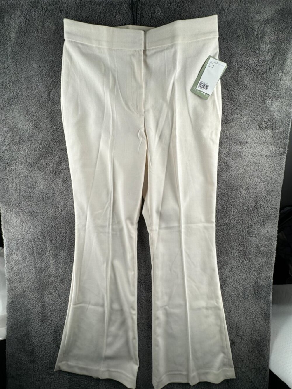 NWT H&M Ivory Pants Women Size 10 Flare Wide Leg Ladies Work Business Baggy